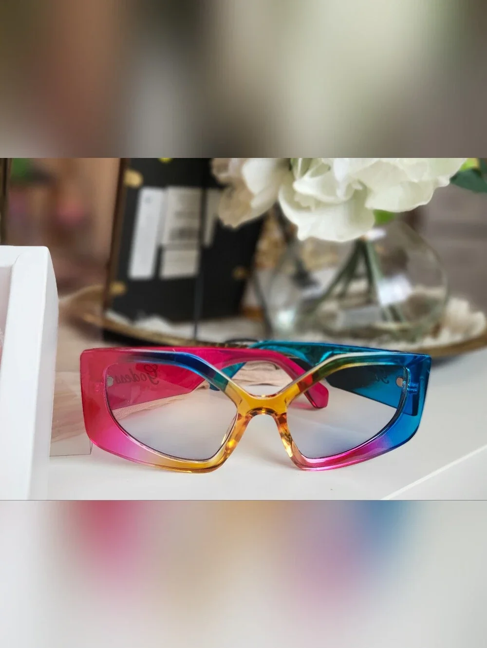 Bold Gradient Cat-Eye Sunglasses in Pink, Yellow & Blue